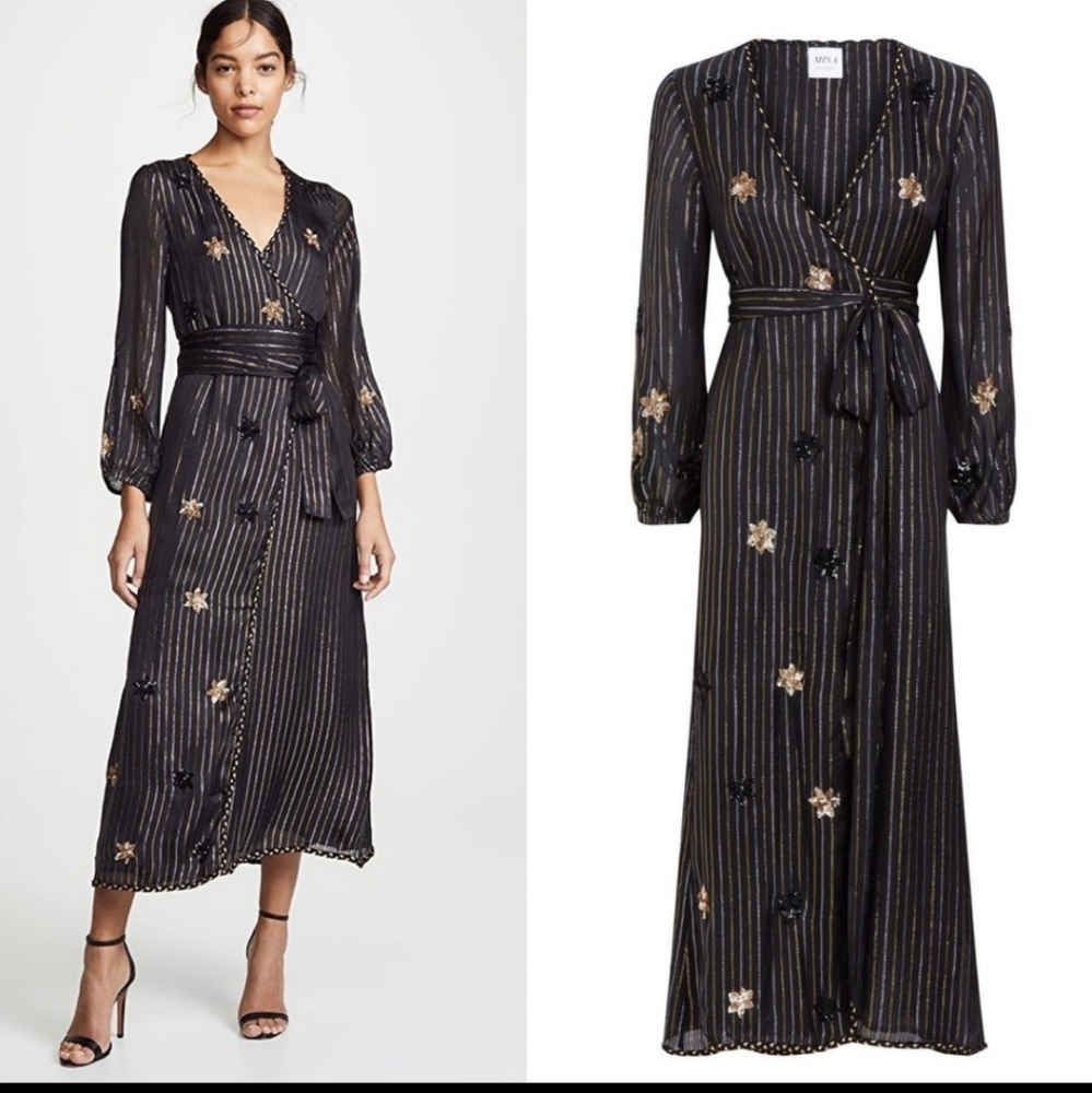 Misa Los Angeles Black and Gold Floral Maxi Dress